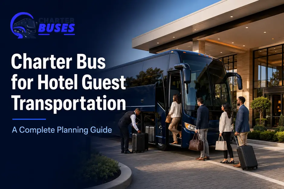 Charter bus parked for a quiet weekday pickup, illustrating off-peak planning for lower group transportation costs