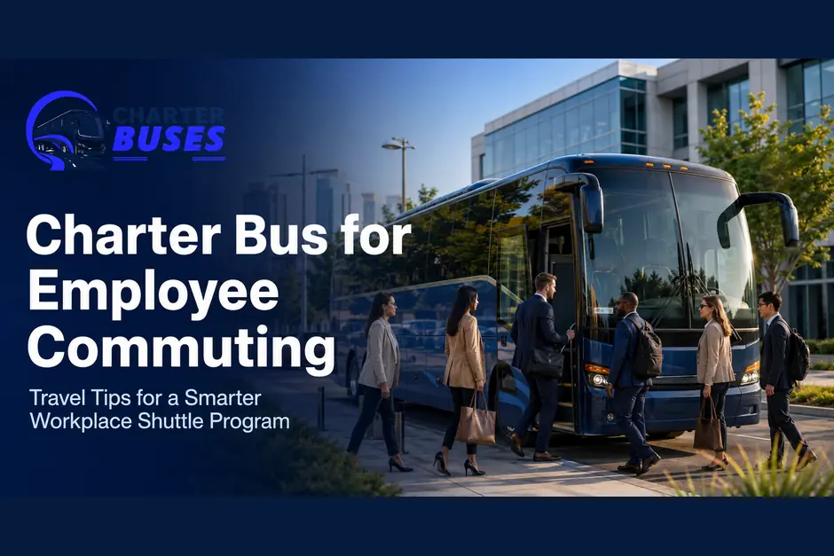Employees boarding a charter bus for their daily commute to work