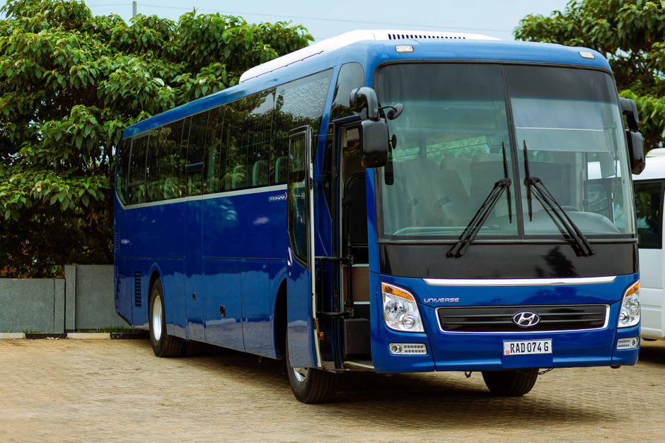 Charter bus parked outside ready for a day rental trip