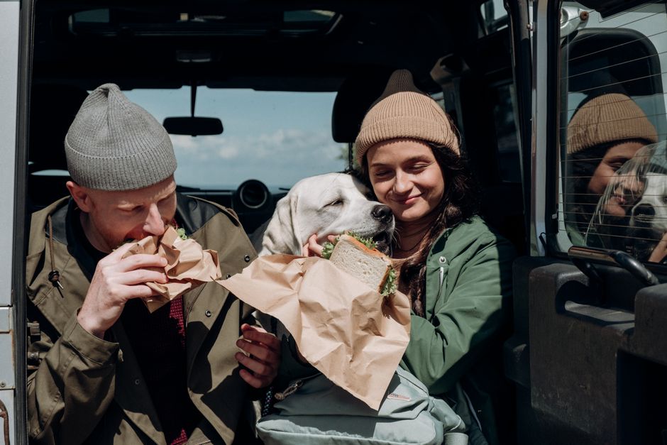 Passengers enjoying snacks and drinks while seated on a charter bus