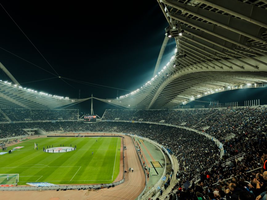 A packed stadium full of cheering fans during a group sports outing